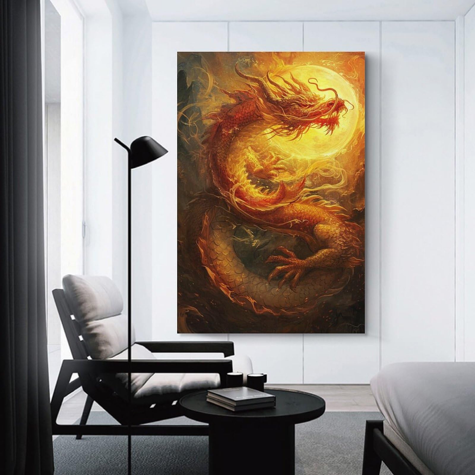 Amazon.co.jp: 絵画 空の中の黄金色の竜インテリア 絵画 超写実的な